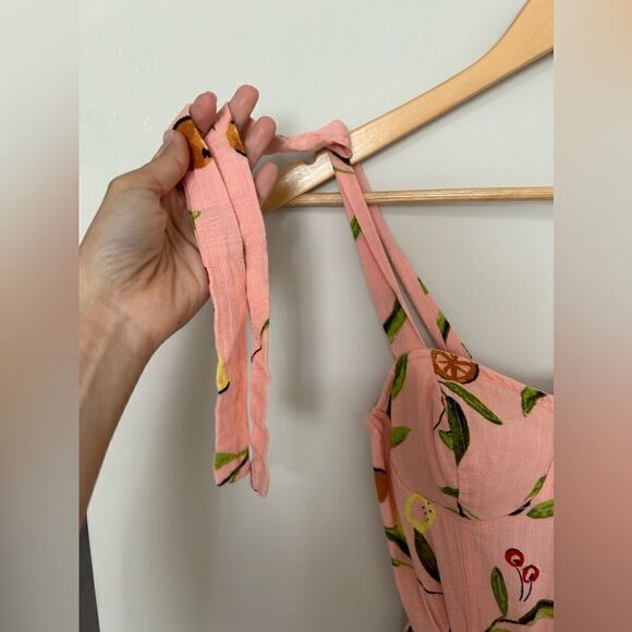 Lauren Conrad Linen Dress Fruits Print Corset Cups Midi Dress - Picture 8 of 16